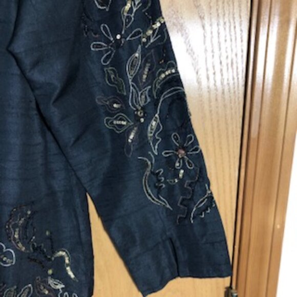 Laura Ashley Beaded Embroidered Silk Blend Jacket Petite Medium Black - Picture 8 of 11